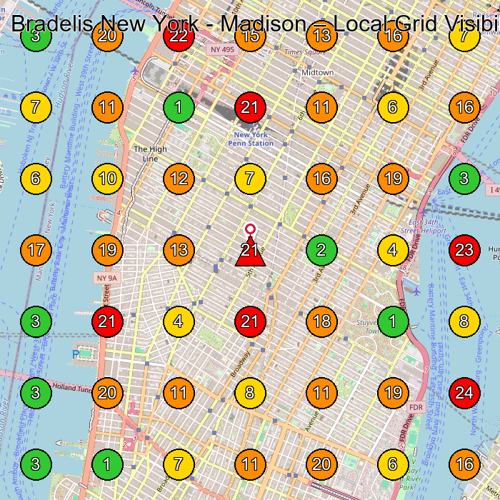 Bradelis New York - Madison Lingerie Store GeoGrid ranking map for New York NY